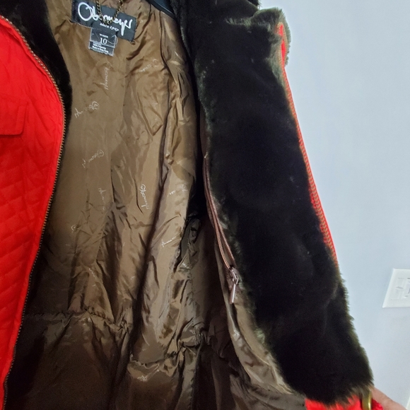 Vintage Obermeyer Red Ski Jacket Quilted faux fur lined hood‎ arm patch size 10 - Picture 11 of 13